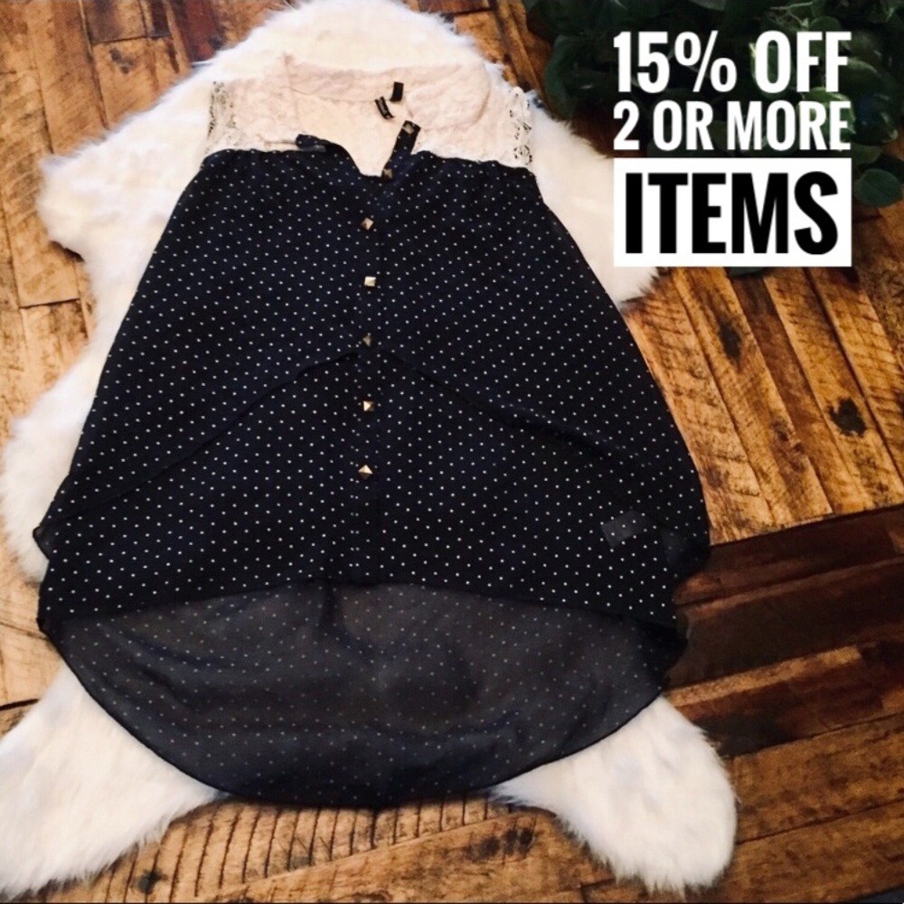 Navy blue Polkadots short sleeve blouse